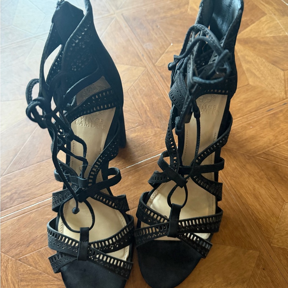 Vince Camino Black Lace-Up Strappy High Heel Sandals
